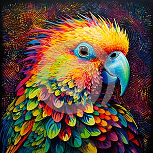 Beautiful colorful parrot close-up abstract illustration.