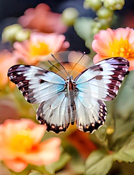 A beautiful and colorful scene of a butterfly amidst blooming flowers