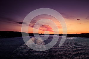 A beautiful, colorful seascape of the Sweden winter eventing from a ferry