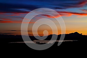 A beautiful colorful sky over the Liptovska Mara dam at sunset