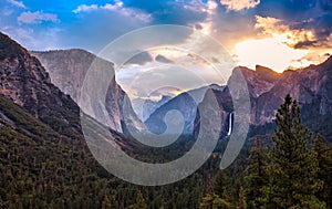 Beautiful Colorful Sunrise over Yosemite Valley, Yosemite National Park, California