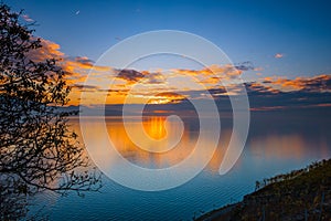 Beautiful colorful sunset in the autumn above the French Alps an