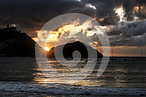 Beautiful and Colorful Sunset in La Concha Beach in Donosti