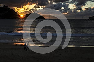 Beautiful and Colorful Sunset in La Concha Beach in Donosti