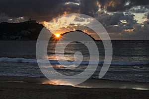 Beautiful and Colorful Sunset in La Concha Beach in Donosti