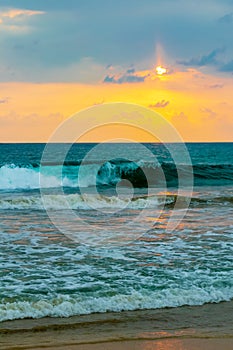 Beautiful colorful sunset landscape panorama from Bentota Beach Sri Lanka