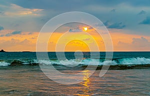 Beautiful colorful sunset landscape panorama from Bentota Beach Sri Lanka