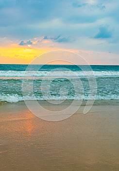 Beautiful colorful sunset landscape panorama from Bentota Beach Sri Lanka