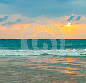 Beautiful colorful sunset landscape panorama from Bentota Beach Sri Lanka