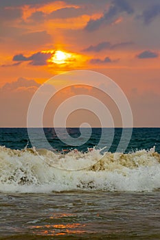 Beautiful colorful sunset landscape panorama from Bentota Beach Sri Lanka