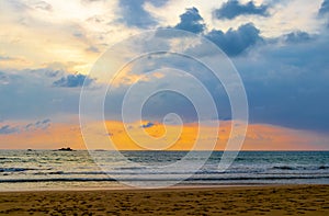 Beautiful colorful sunset landscape panorama from Bentota Beach Sri Lanka