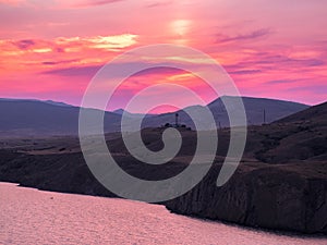 Beautiful colorful sunset at the montains at koktebel