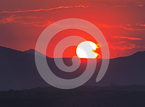 Beautiful colorful sunset at the montains at koktebel