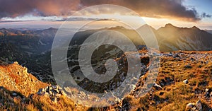 Beautiful colorful sunset over  Mountain landscape panorama, Rohace - Slovakia Tatras