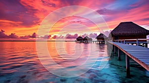 beautiful colorful sunset over ocean on Maldives