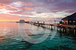 A beautiful colorful sunset over the ocean, Maldives