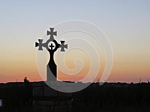 Beautiful Colorful Sunset Over Special Cross with Crosses Inside