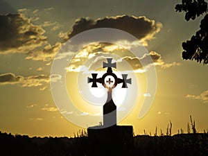 Beautiful Colorful Sunset Over Special Cross with Crosses Inside