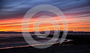 A beautiful colorful sunset view on the Morecambe beach