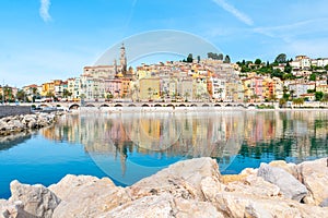 Beautiful colorful town Menton on french riviera , cote d`azur , France