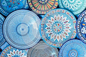 Beautiful colorful and traditional dish plates, Morocco, Africa