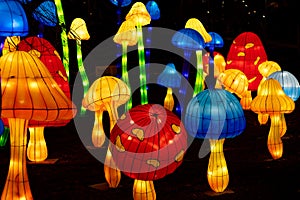 Beautiful colorful traditional festive chinese decorations at night.