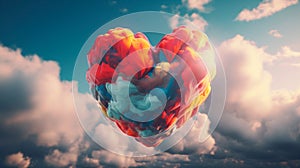 Beautiful colorful valentine\'s day heart in the clouds as abstract background. Generative AI