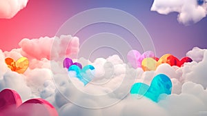 Beautiful colorful valentine\'s day heart in the clouds as abstract background. Generative AI