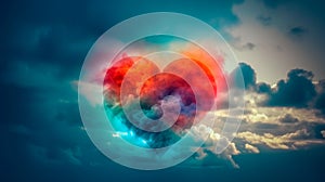 Beautiful colorful valentine\'s day heart in the clouds as abstract background. Generative AI