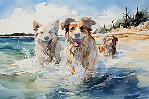 Beautiful and colorful watercolors of dog puppies