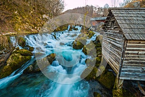 Beautiful colorful waterfalls in the Village