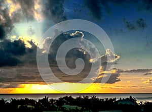 Beautiful colors of the morning, Sanur, Bali. Seascape before the storm