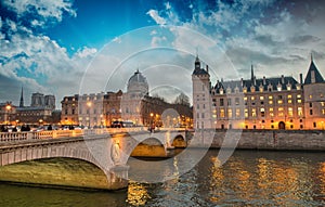 Beautiful colors of Napoleon Bridge at dusk with Seine river - P