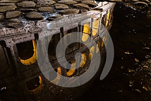 Beautiful Colosseum Rome Italy Reflection Water Night Lights