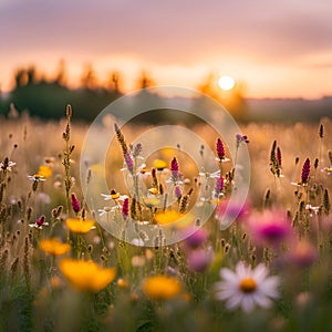 Beautiful colouful flowers on sunset time