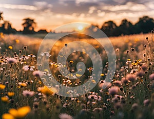 Beautiful colouful flowers on sunset time