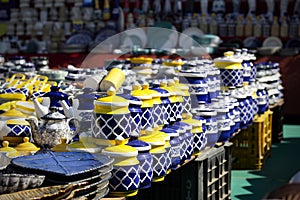 Beautiful colourful asian decorated white blue art ceramic handmade pottery jars vessels cups mugs