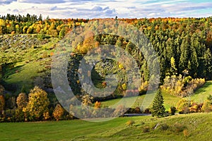 Beautiful colourful autumn landscape in the Czech Republic. Colorful trees in nature in autumn season. Seasonal concept for