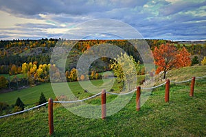 Beautiful colourful autumn landscape in the Czech Republic. Colorful trees in nature in autumn season. Seasonal concept for