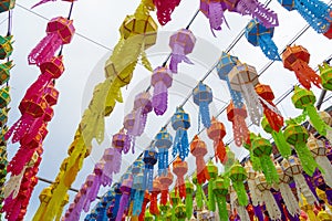 The Beautiful colourful lanterns in Yee Peng Lantern Festival at Wat Phra That Hariphunchai in Lamphun, Thailand