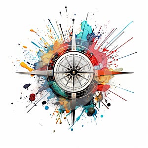 beautiful compass made of data white background colour splash , generated by AI