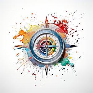 beautiful compass made of data white background colour splash , generated by AI