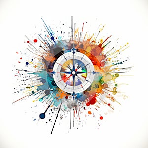 beautiful compass made of data white background colour splash , generated by AI