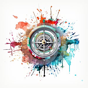beautiful compass made of data white background colour splash , generated by AI