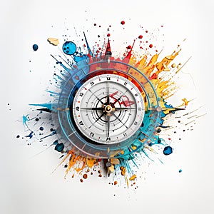 beautiful compass made of data white background colour splash , generated by AI