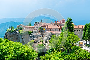 Beautiful complex of Meteora monasteries built on rocks, Thessaly