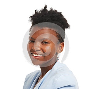 Beautiful confidence. Studio portrait of an attractive young african woman posing against a white background.