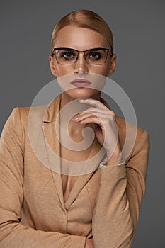 Beautiful Confident Business Woman In Fashion Glasses Portrait