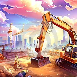 Beautiful construction site background with construction equipments ai generated
