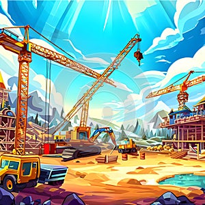 Beautiful construction site background with construction equipments ai generated